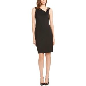 Calvin Klein Women's Hidden Back Zip Animal-Trim Dress Black Size 12